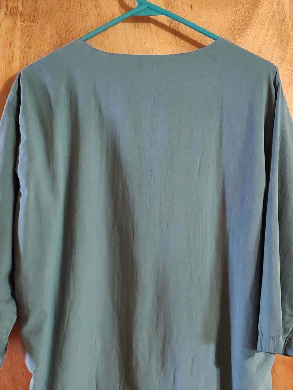 Coyuchi Organic Cotton Split Neck Tunic Twilight Blue Embroidery XL *See Meas. - Picture 10 of 15